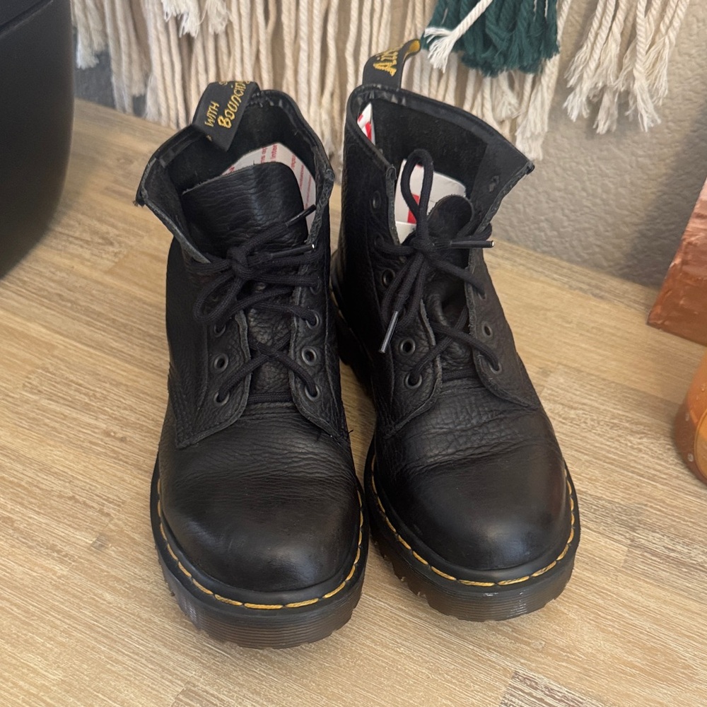 Dr. Martens Black Ankle Boots with Yellow Stitching